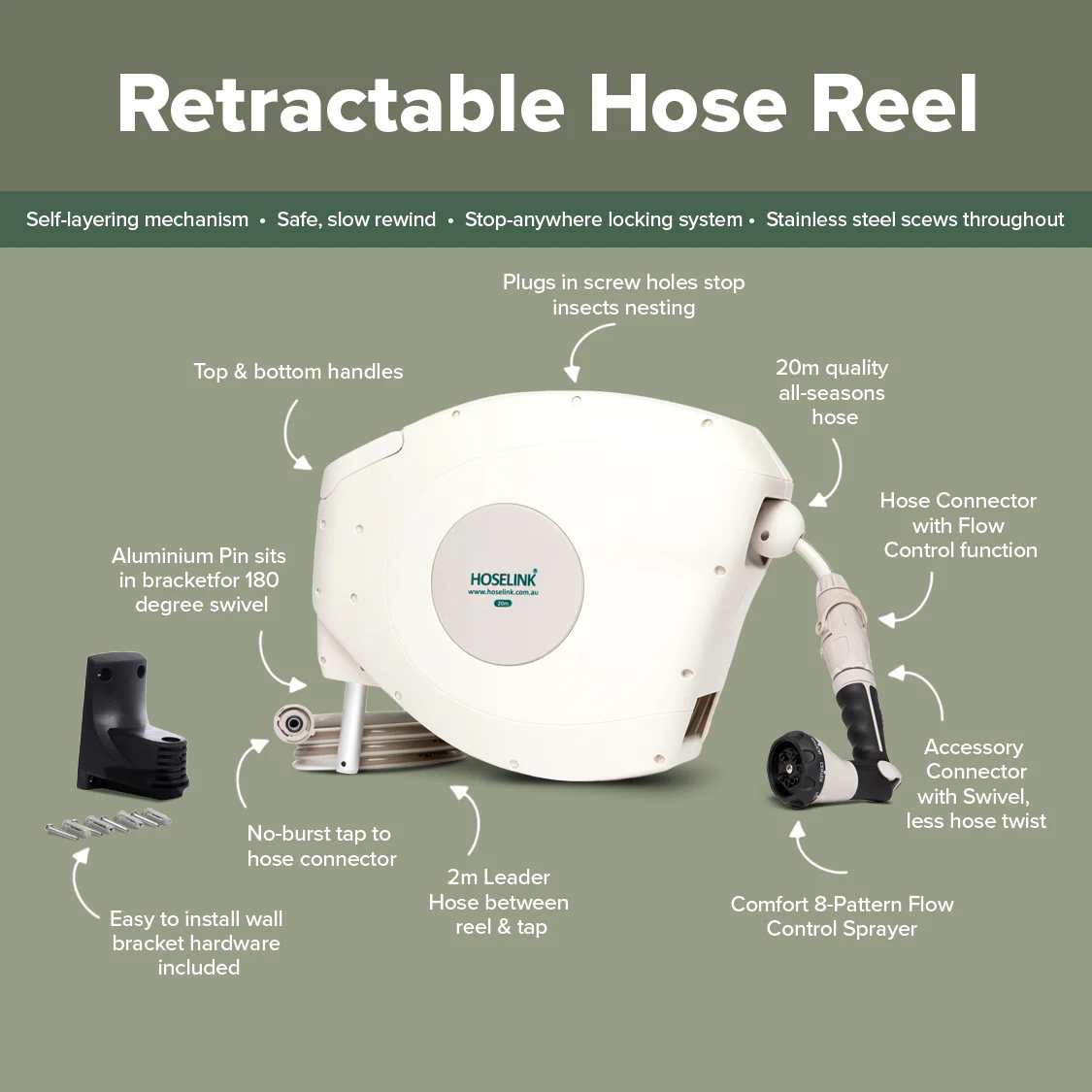 Classic 20m Retractable Hose Reel | Beige - Image 6