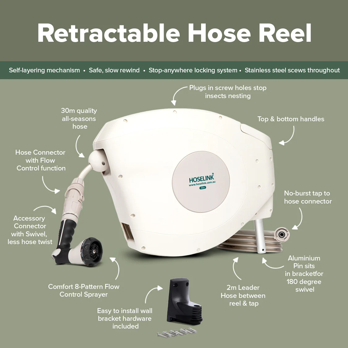 Classic 30m Retractable Hose Reel | Beige - Image 6