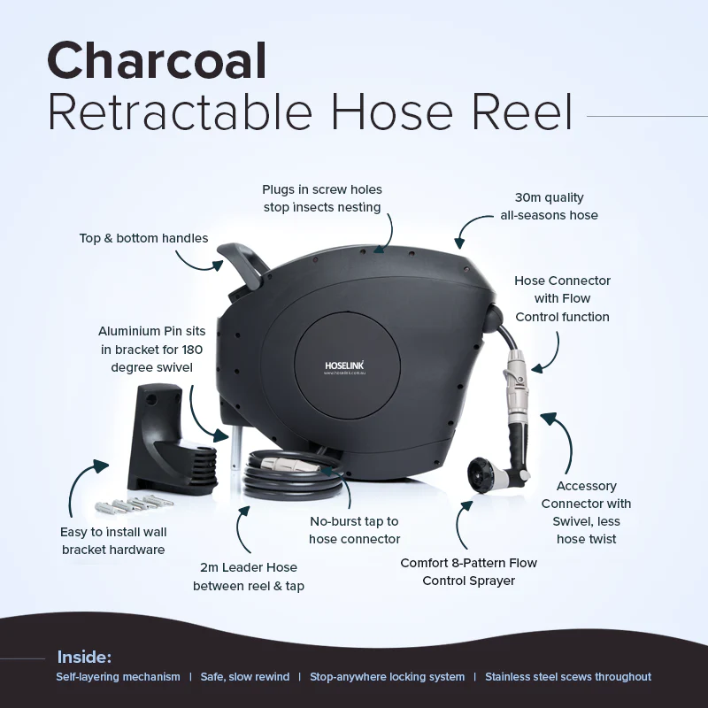 Classic 30m Retractable Hose Reel | Charcoal - Image 6