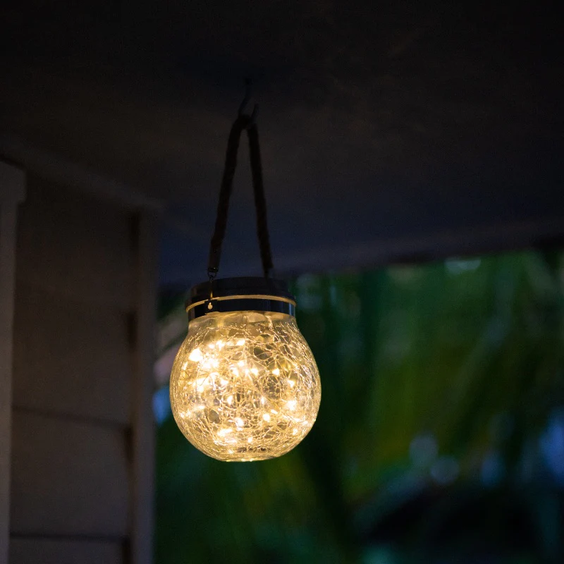 Solar Jar Light | Crackle Glass Lantern | 40LED | SPARKLE - Image 3