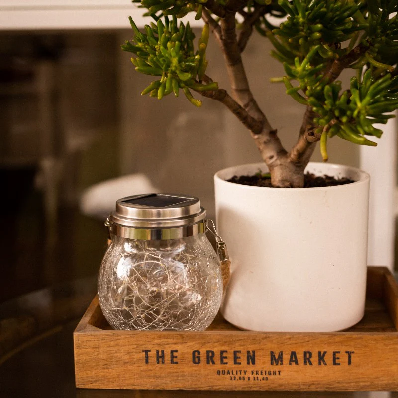Solar Jar Light | Crackle Glass Lantern | 40LED | SPARKLE - Image 4